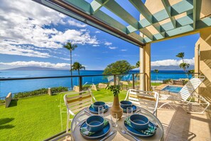 Outdoor dining - SUMMER SALE! Remodeled Oceanfront 2-bedroom Condo See Turtles & Whales - NP C15 (Lahaina)