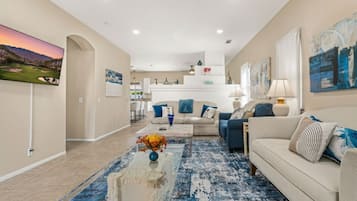 TV, fireplace, table football, ping pong