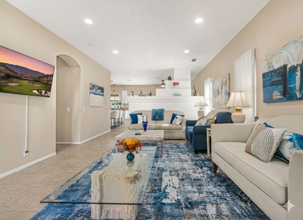 TV, fireplace, foosball, table tennis