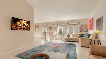 Chimenea, futbolito, mesa de ping pong, estéreo