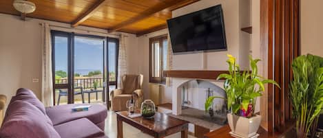 TV, fireplace