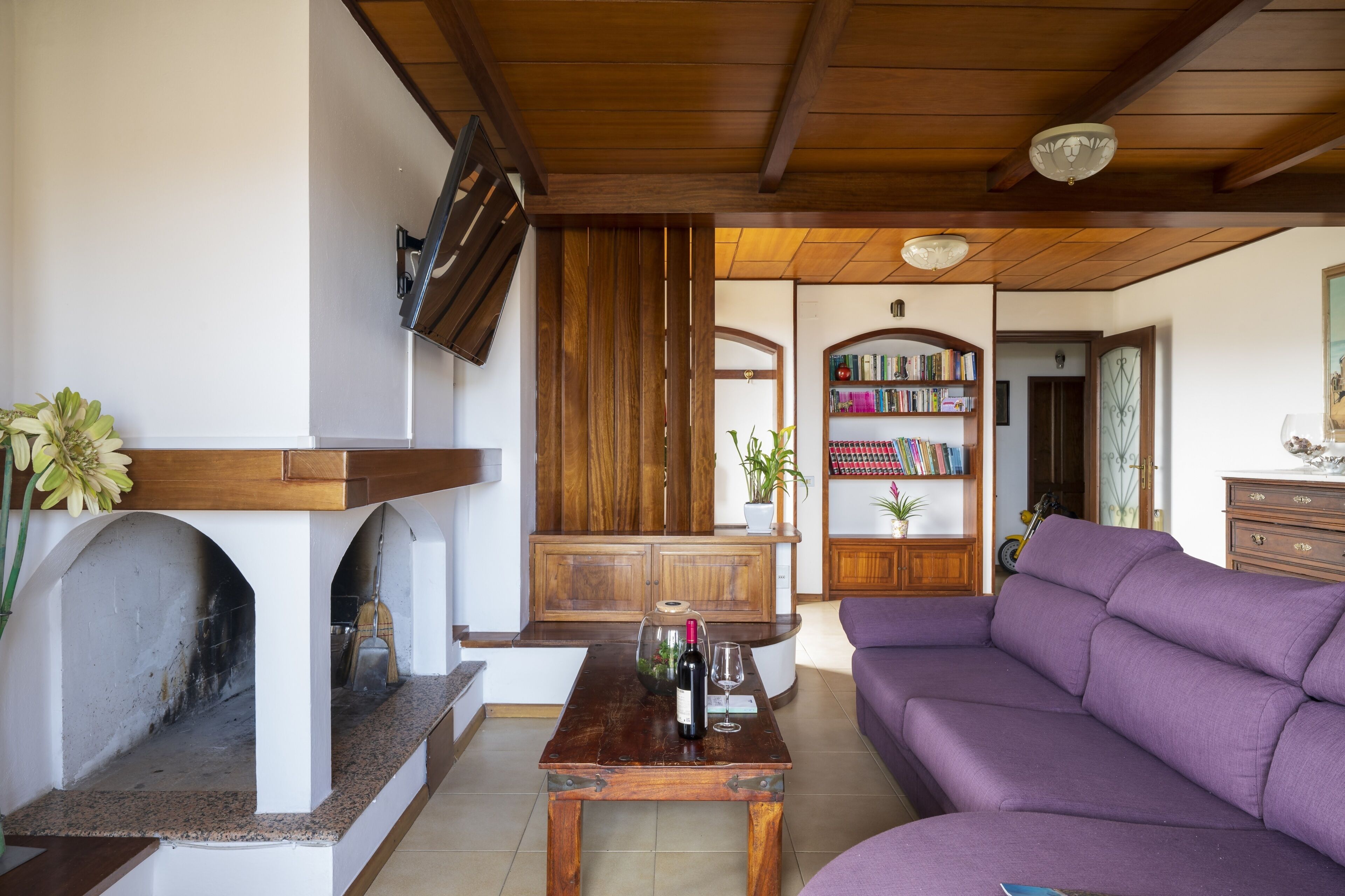TV, fireplace