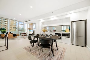 Fridge, microwave, oven, stovetop - Moody Luxe Designer 2BR • Dark Oak • Surry Hills (Surry Hills)
