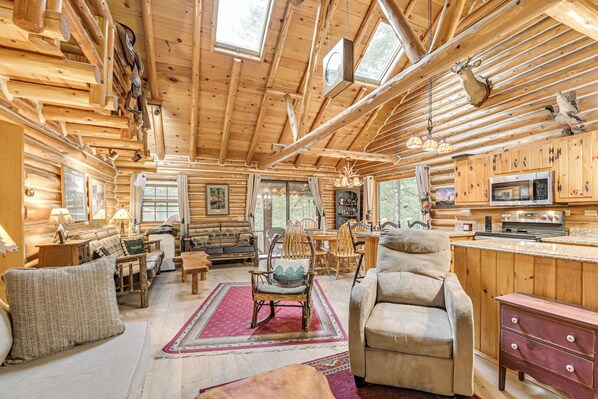 TV, fireplace, books