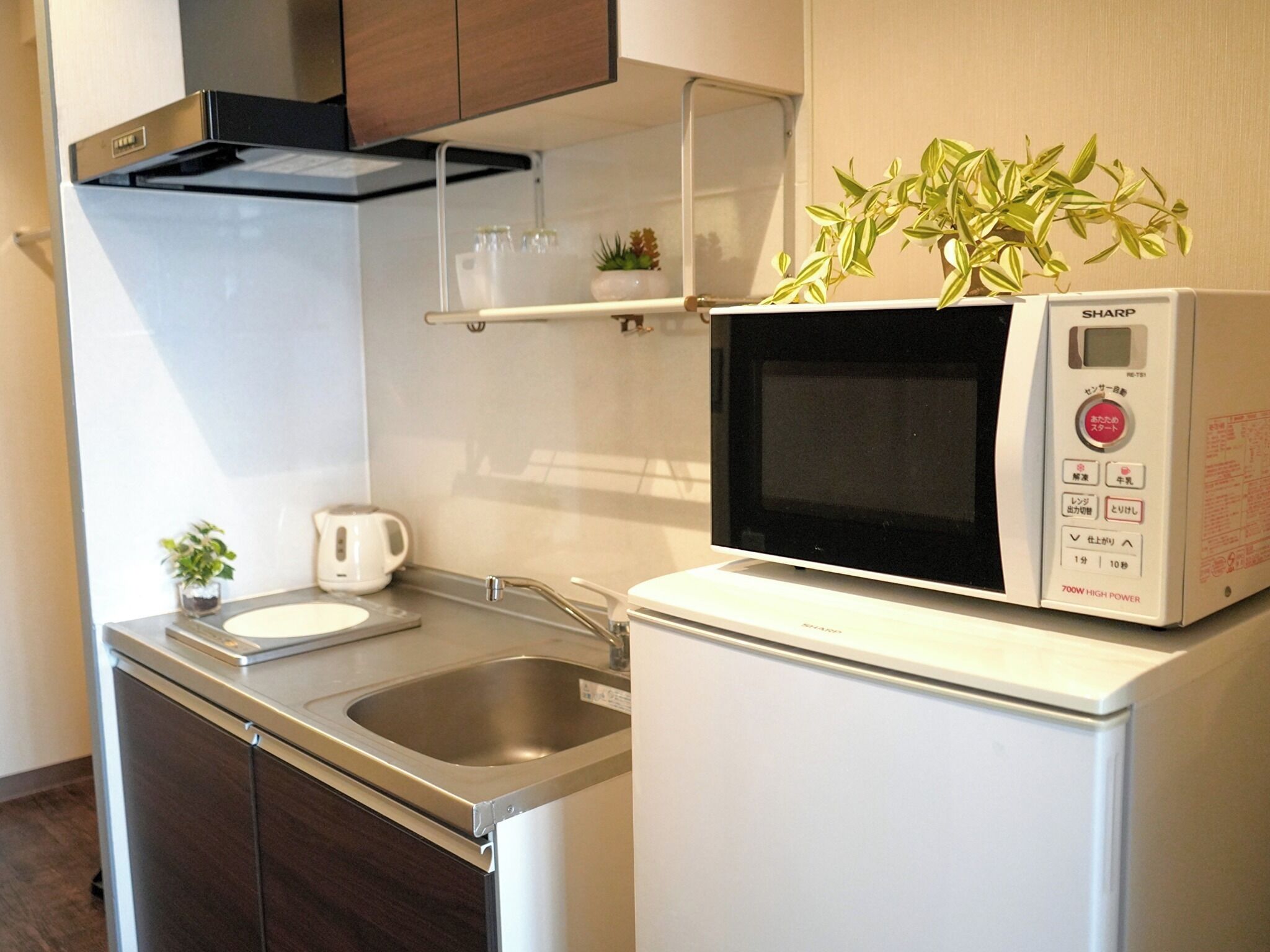 冷蔵庫、電子レンジ、コンロ