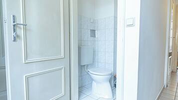 Basic Apartment | Bathroom | Shower, free toiletries, hair dryer, towels