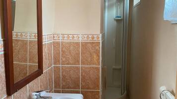 Shower, towels, toilet paper