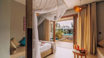 Chambre Standard Double ou avec lits jumeaux, vue piscine | Vue de la chambre