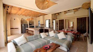 TV connectée, cheminée, livres