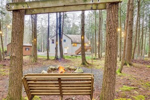 House (4 Bedrooms) | Interior - Fire Pit, Deck & On-site Creek: Poconos Retreat! (Blakeslee)