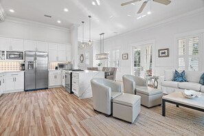 Fridge, microwave, oven, stovetop - Spacious WaterColor Escape with Private Pool, Bikes & Golf Cart Near Seaside (Santa Rosa Beach)