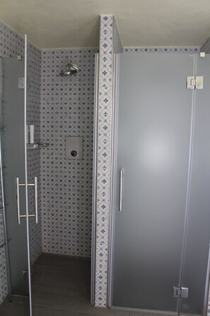 Ducha, secador de pelo, jabón y papel higiénico