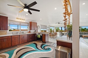 Fridge, microwave, oven, stovetop - Hale O‘Kapeka – Spacious 3BR Poipu Home with Ocean Views & Hawaiian Soul (Koloa)