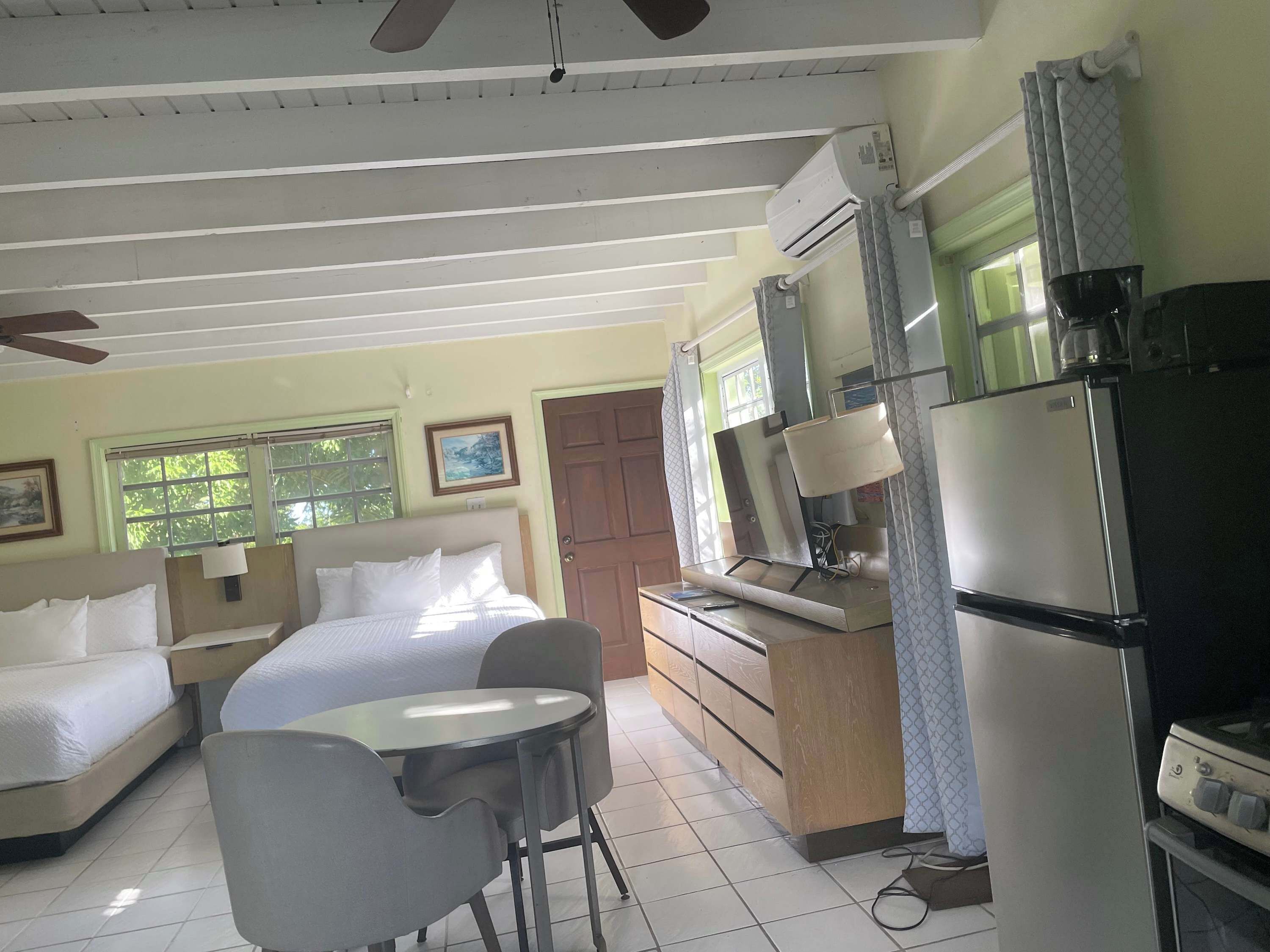 Iron/ironing board, travel cot, bed sheets