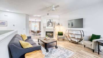 TV, fireplace, offices