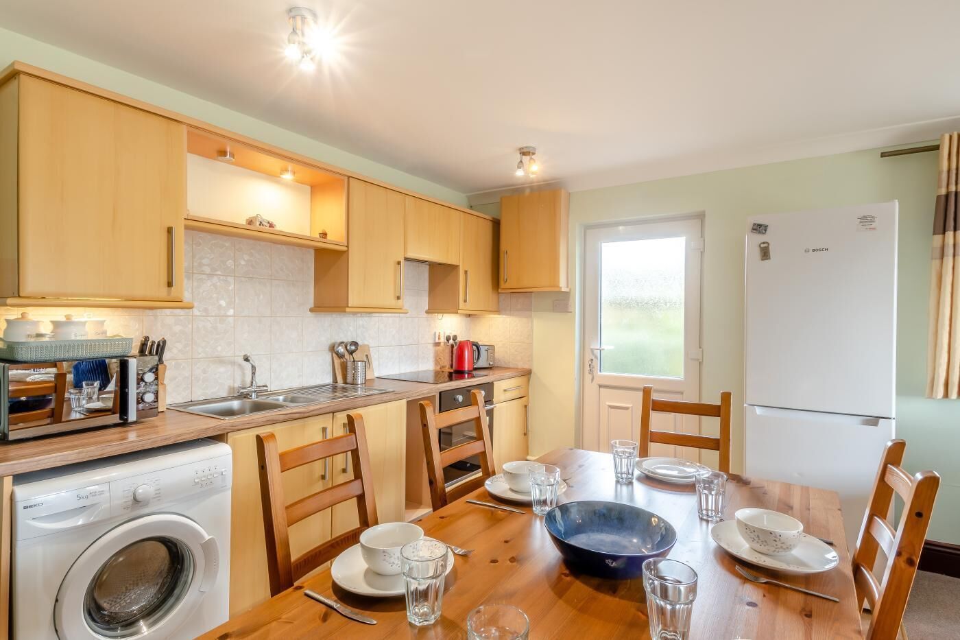 Microwave, oven, highchair, cookware/dishes/utensils