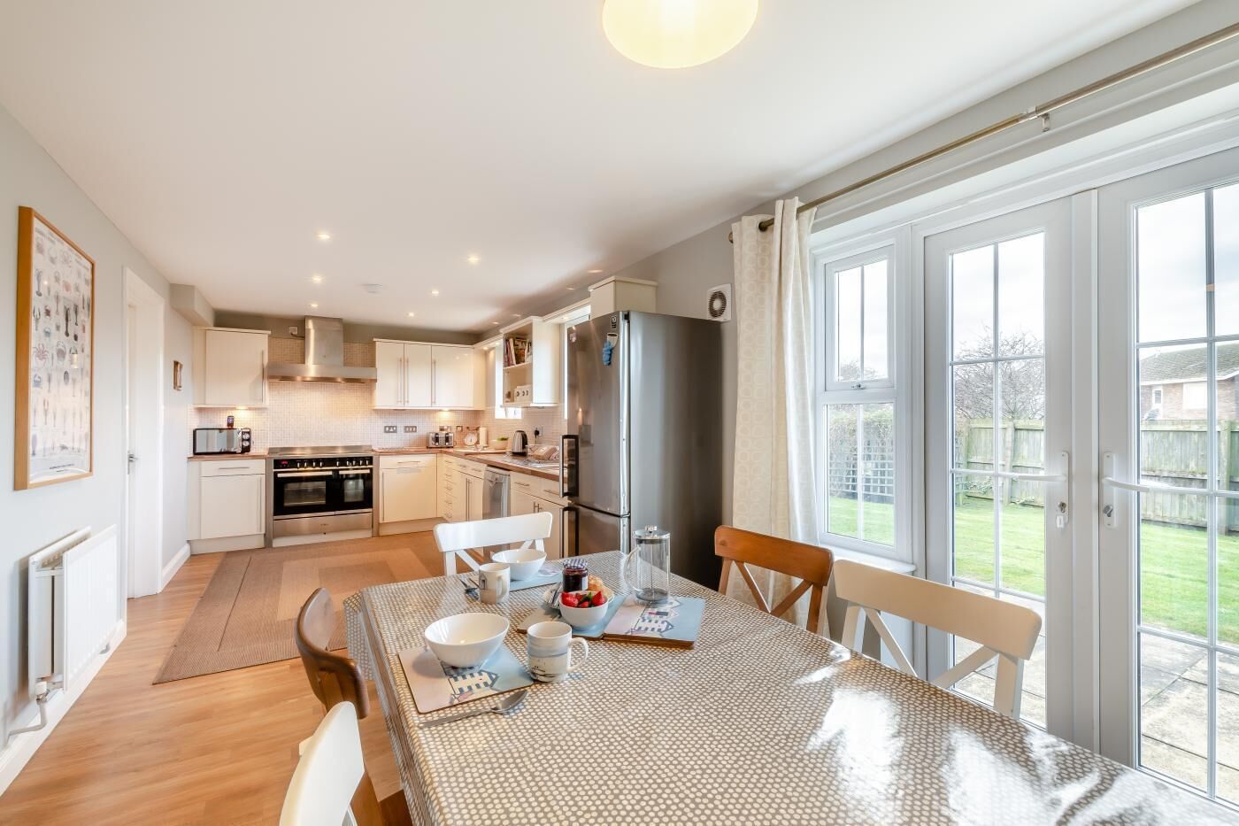 Microwave, oven, dishwasher, high chair