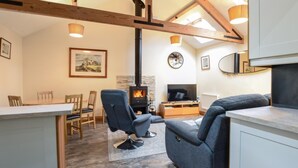 A cozy living room with a fireplace, a television, and comfortable seating. - 2 Bed in Seahouses (oc-gd1314) (Seahouses)