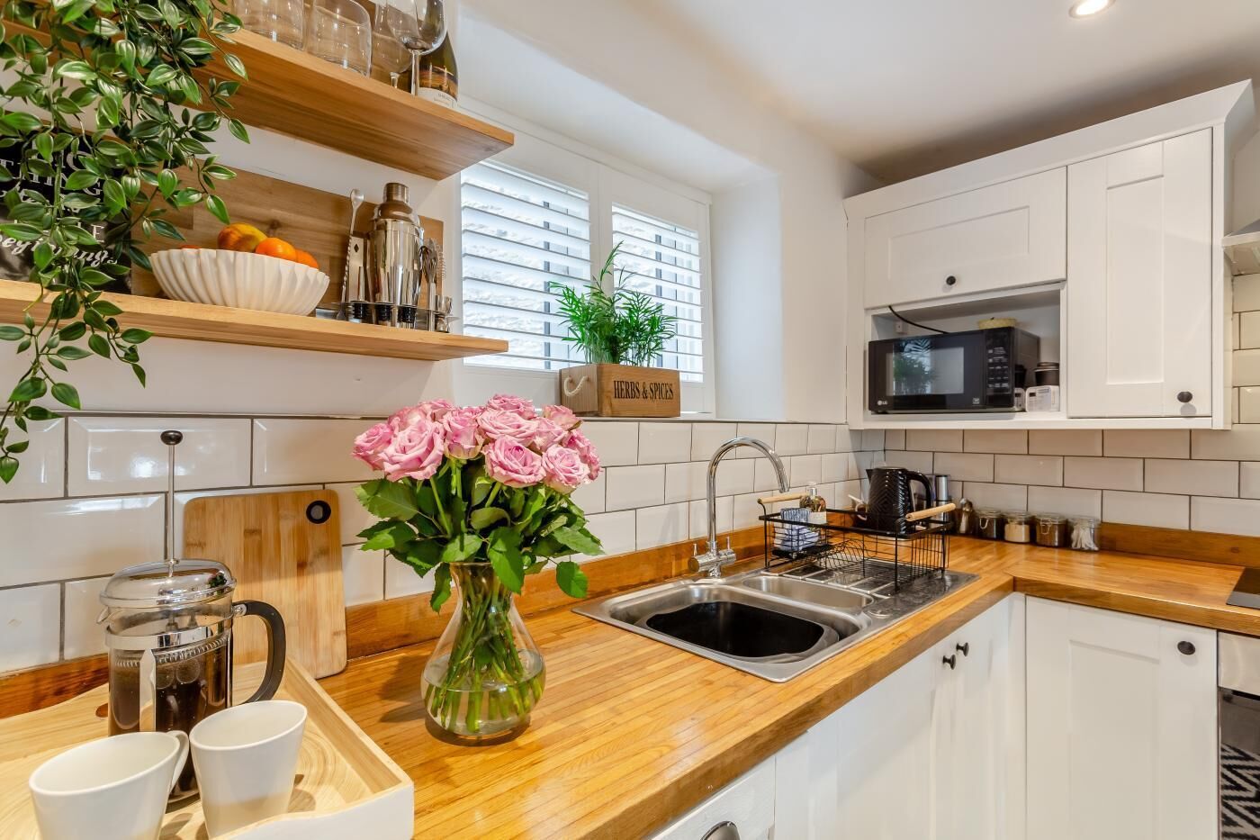 Oven, dishwasher, high chair, cookware/dishes/utensils