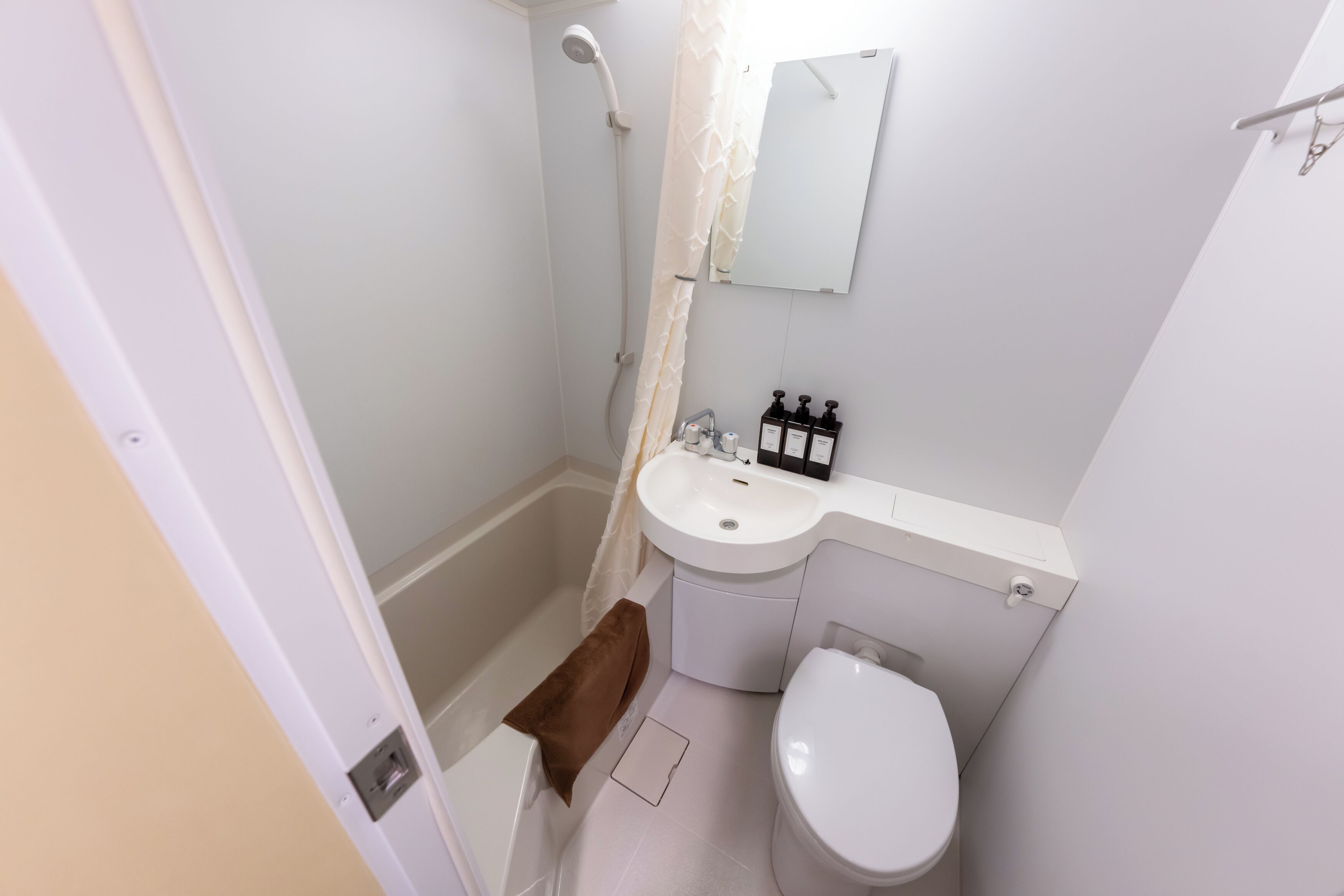Combined shower/tub, hair dryer, towels, shampoo