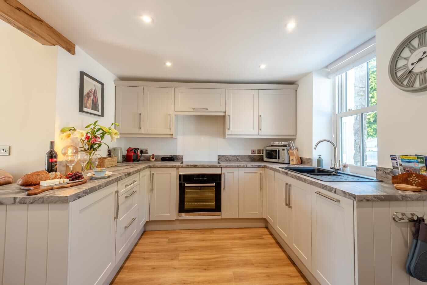 Microwave, oven, dishwasher, high chair