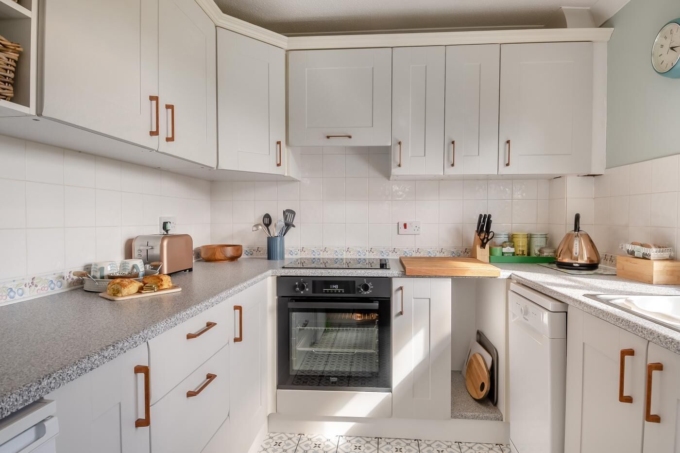 Microwave, oven, dishwasher, high chair