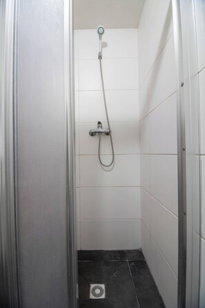 Dusche, Haartrockner, Handtücher, Shampoo