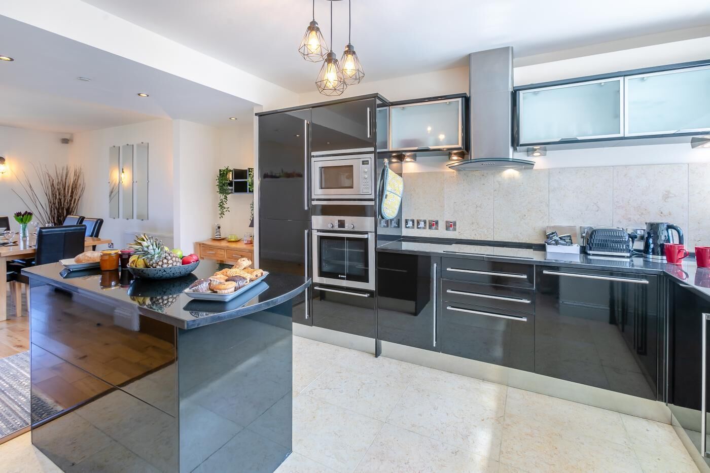 Microwave, oven, dishwasher, high chair