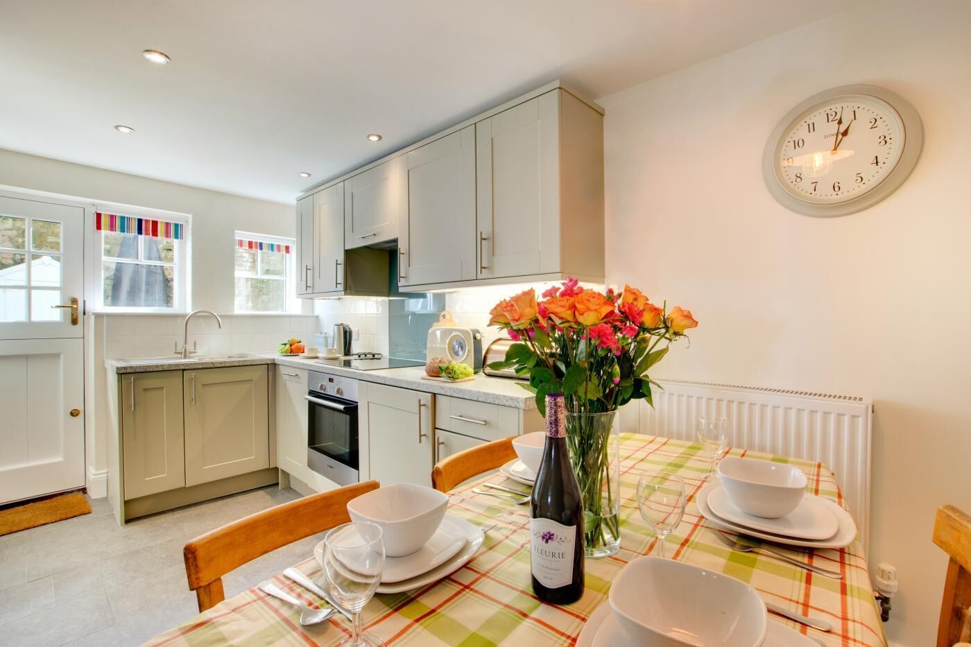 Oven, dishwasher, high chair, cookware/dishes/utensils