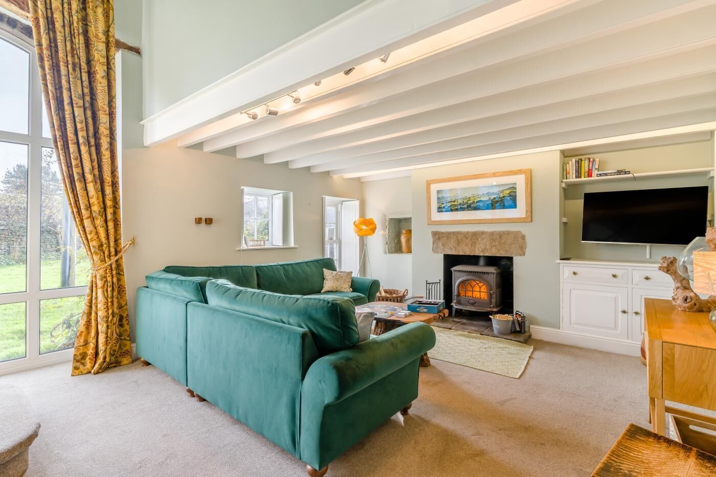 TV, fireplace