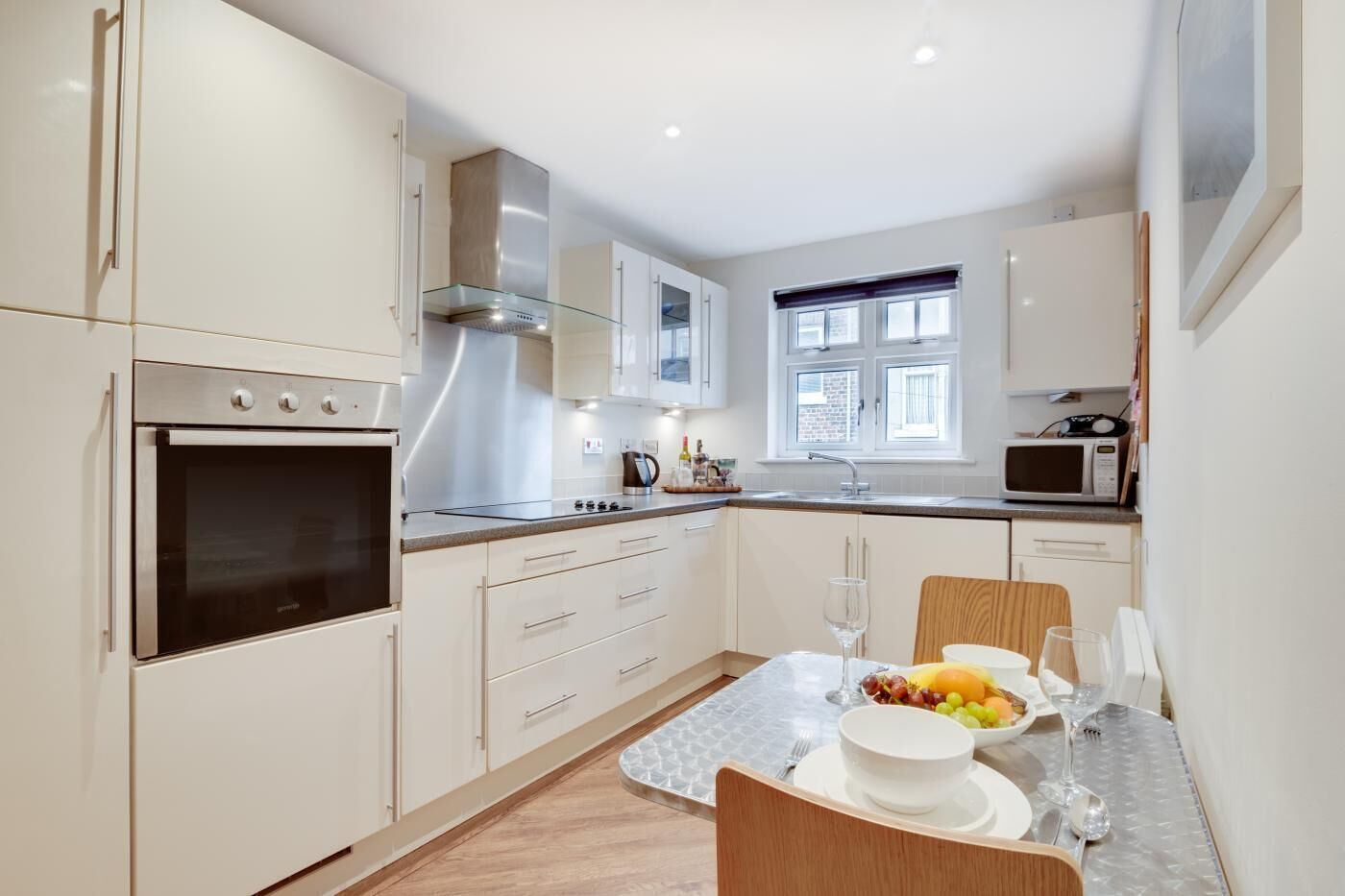 Microwave, oven, dishwasher, high chair