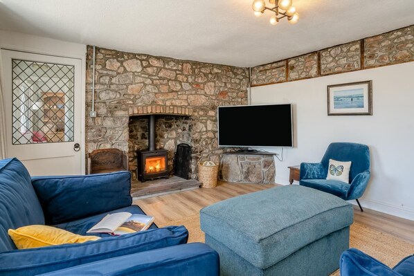 TV, fireplace