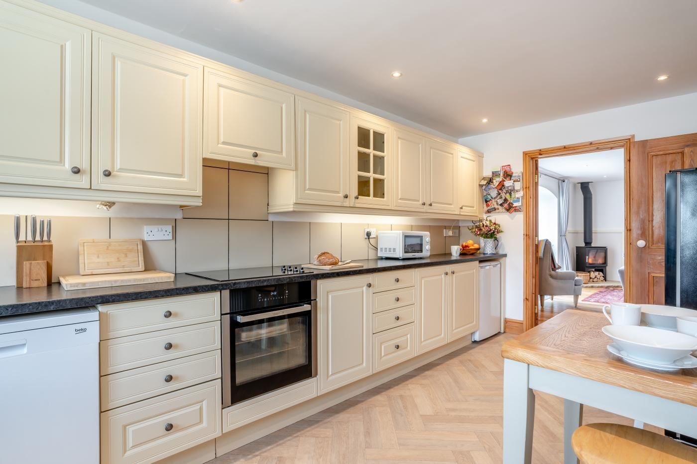 Microwave, oven, highchair, cookware/dishes/utensils