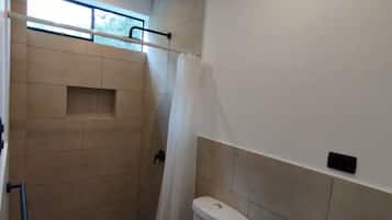 Shower, bidet, towels, soap
