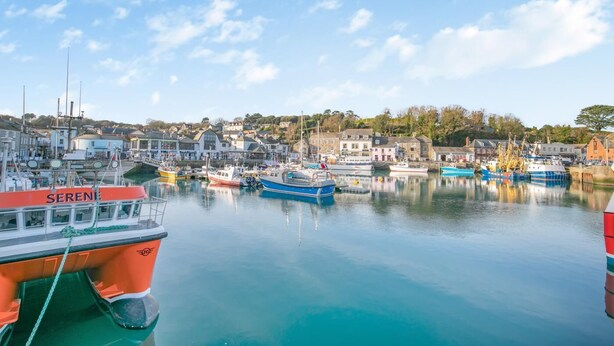 Un port où sont amarrés différents types de bateaux, avec une eau calme et des bâtiments en arrière-plan.