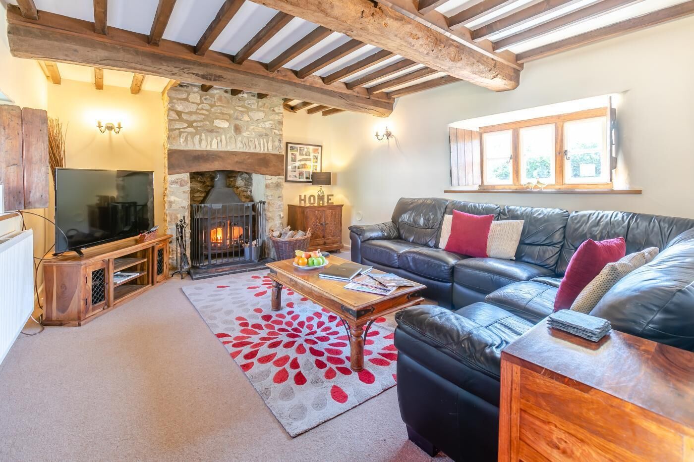 TV, fireplace