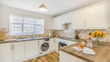 Oven, highchair, cookware/dishes/utensils