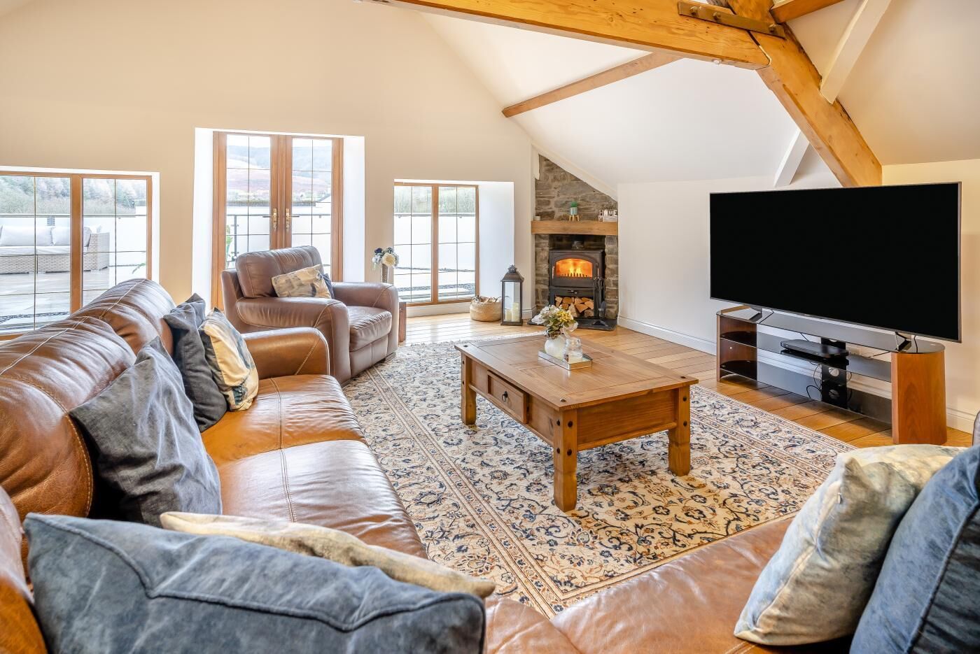 TV, fireplace