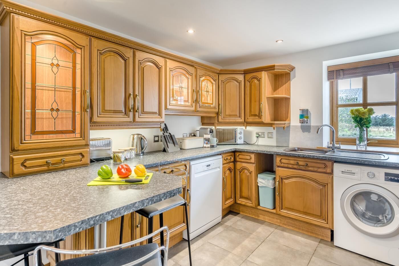 Microwave, oven, dishwasher, high chair