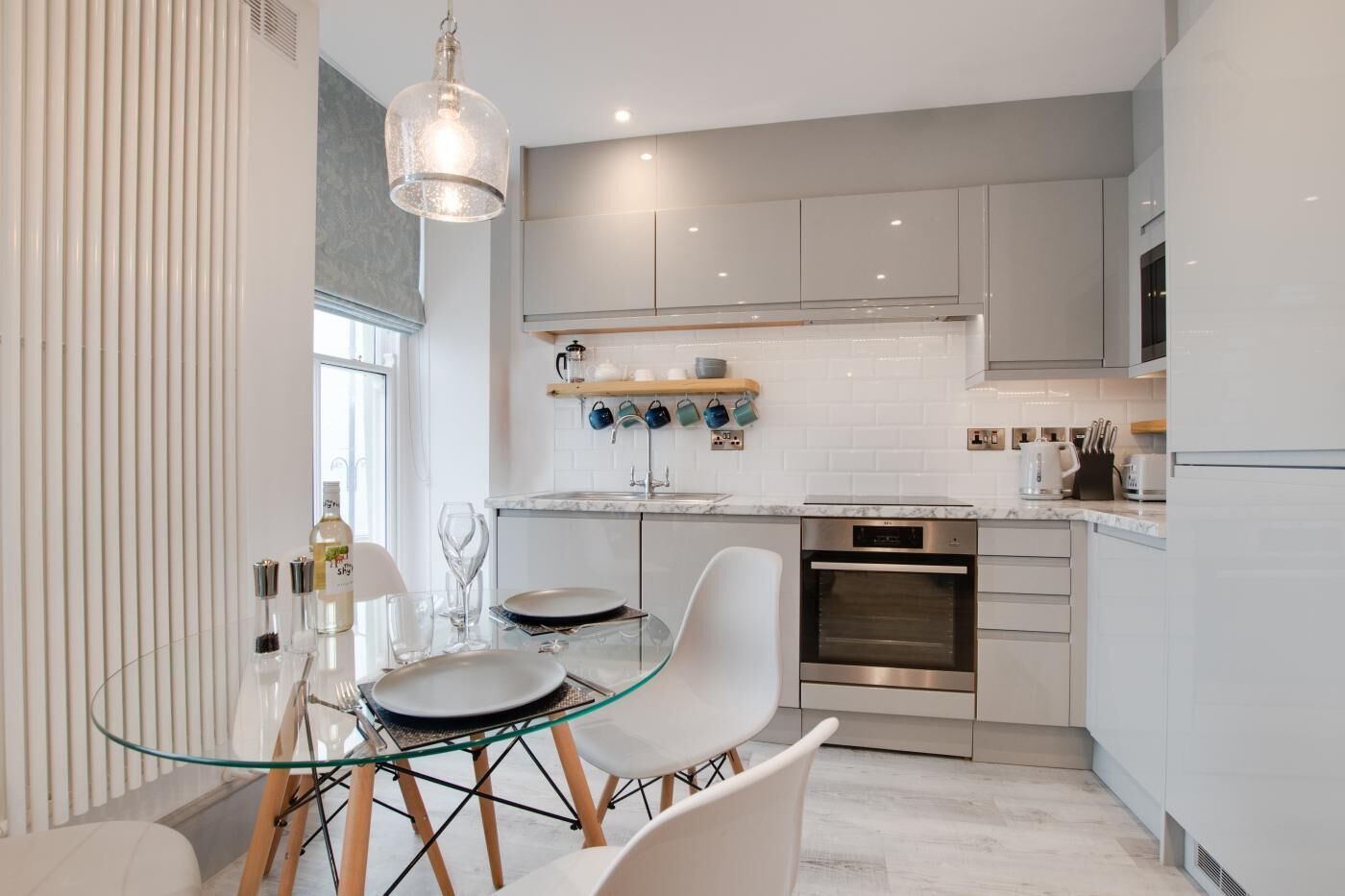 Microwave, oven, dishwasher, high chair