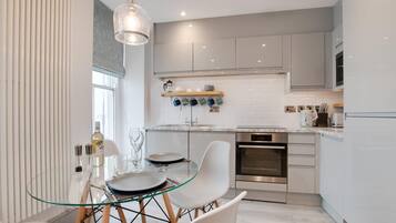 Microwave, oven, dishwasher, high chair