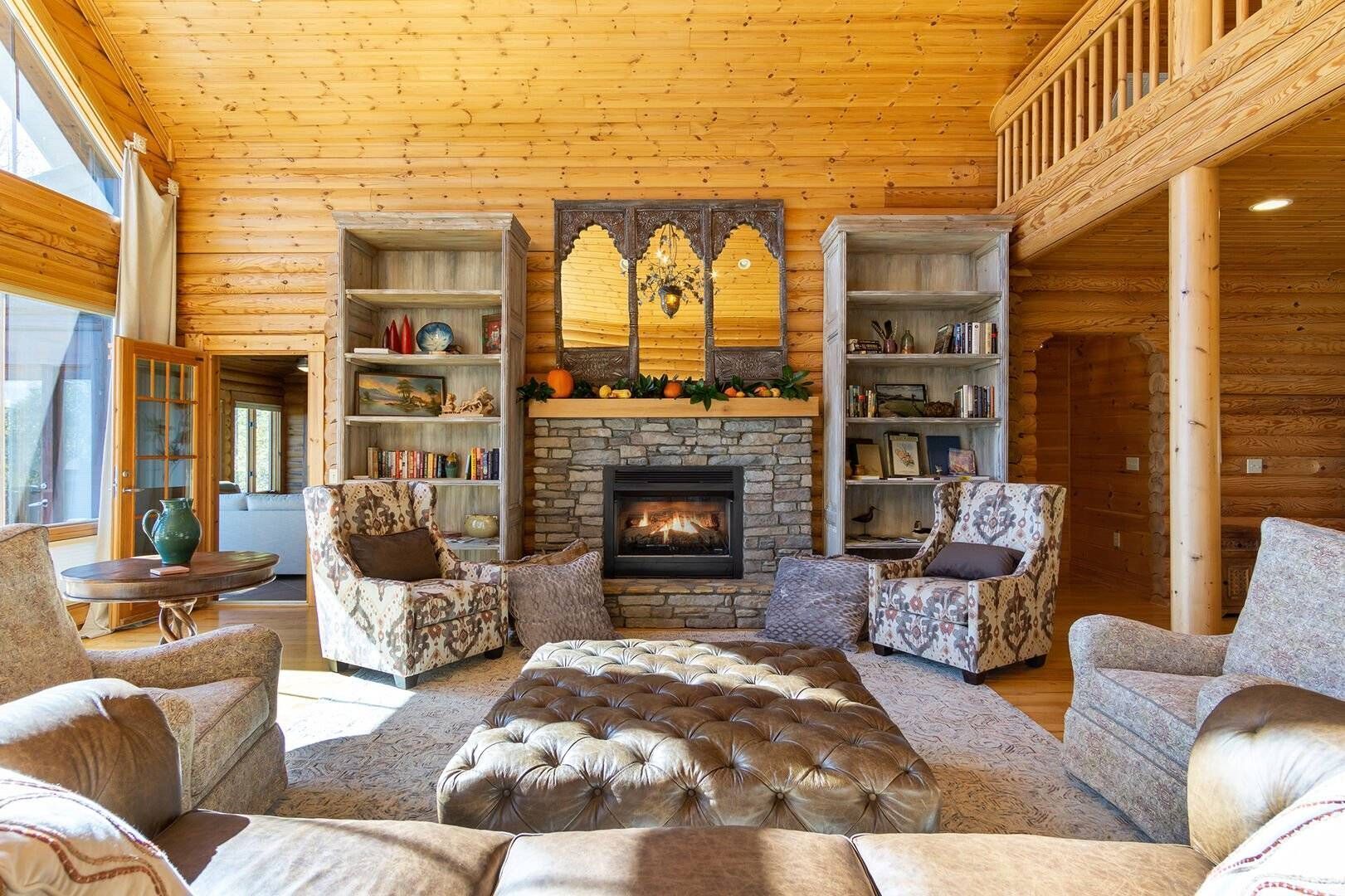 TV, fireplace, table tennis, books