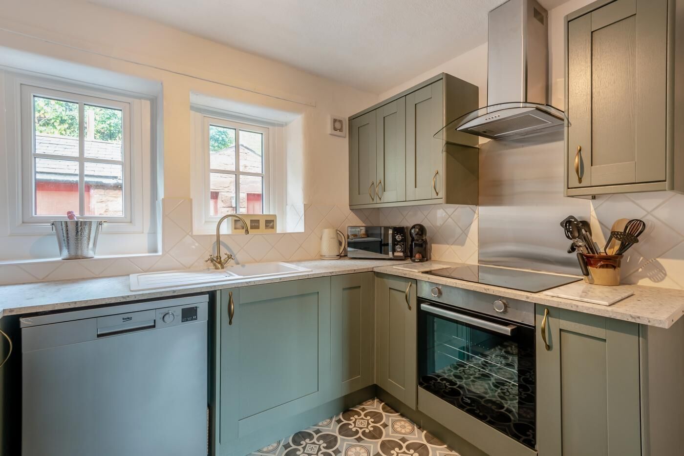 Microwave, oven, dishwasher, high chair