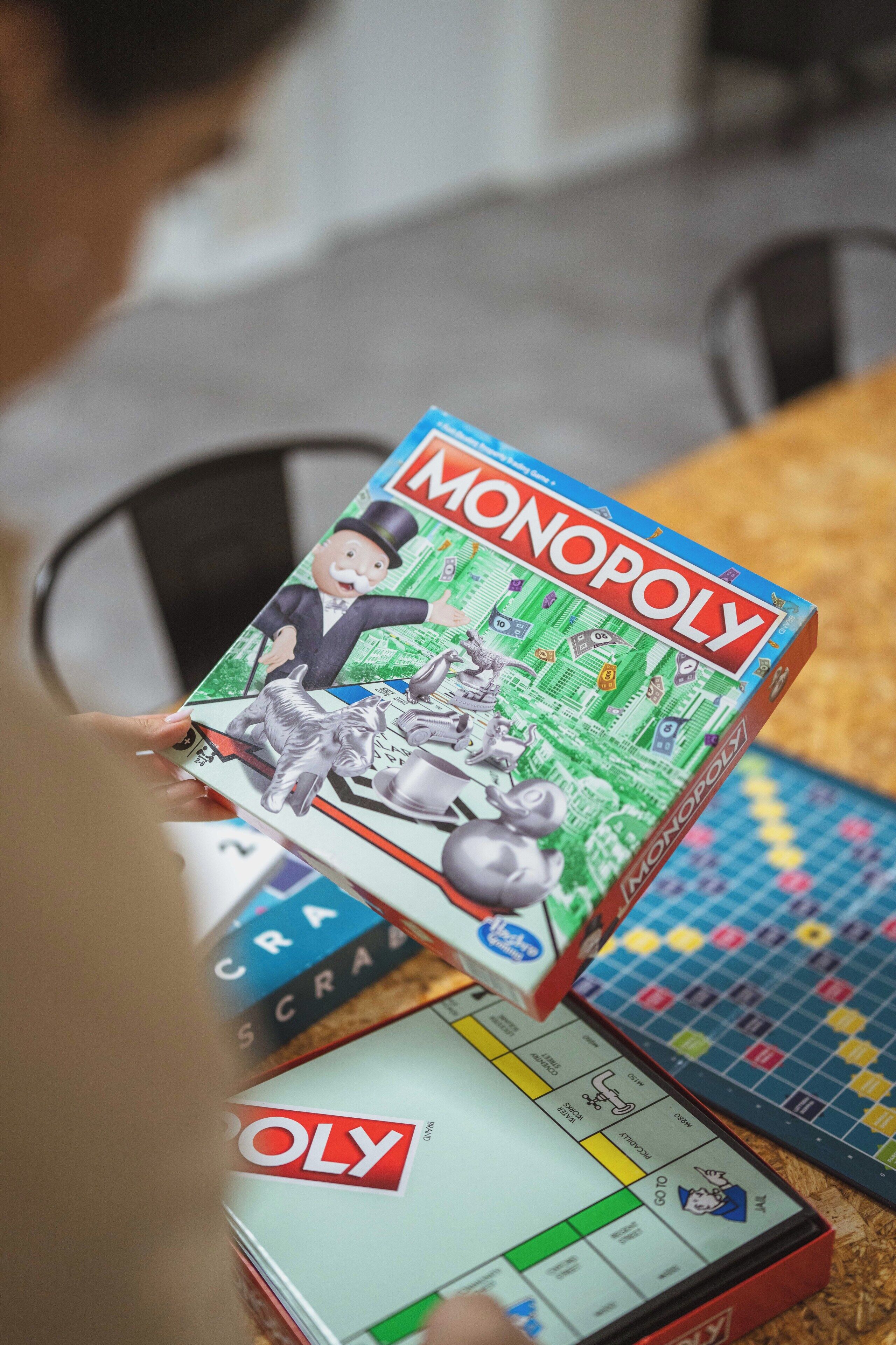 A game of Monopoly being played.