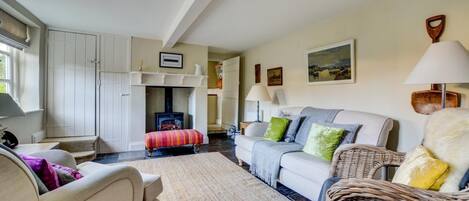 TV, fireplace