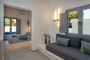 Deluxe Suite, Balcony, City View | Living area - LInea Luxury Suites (Fira)