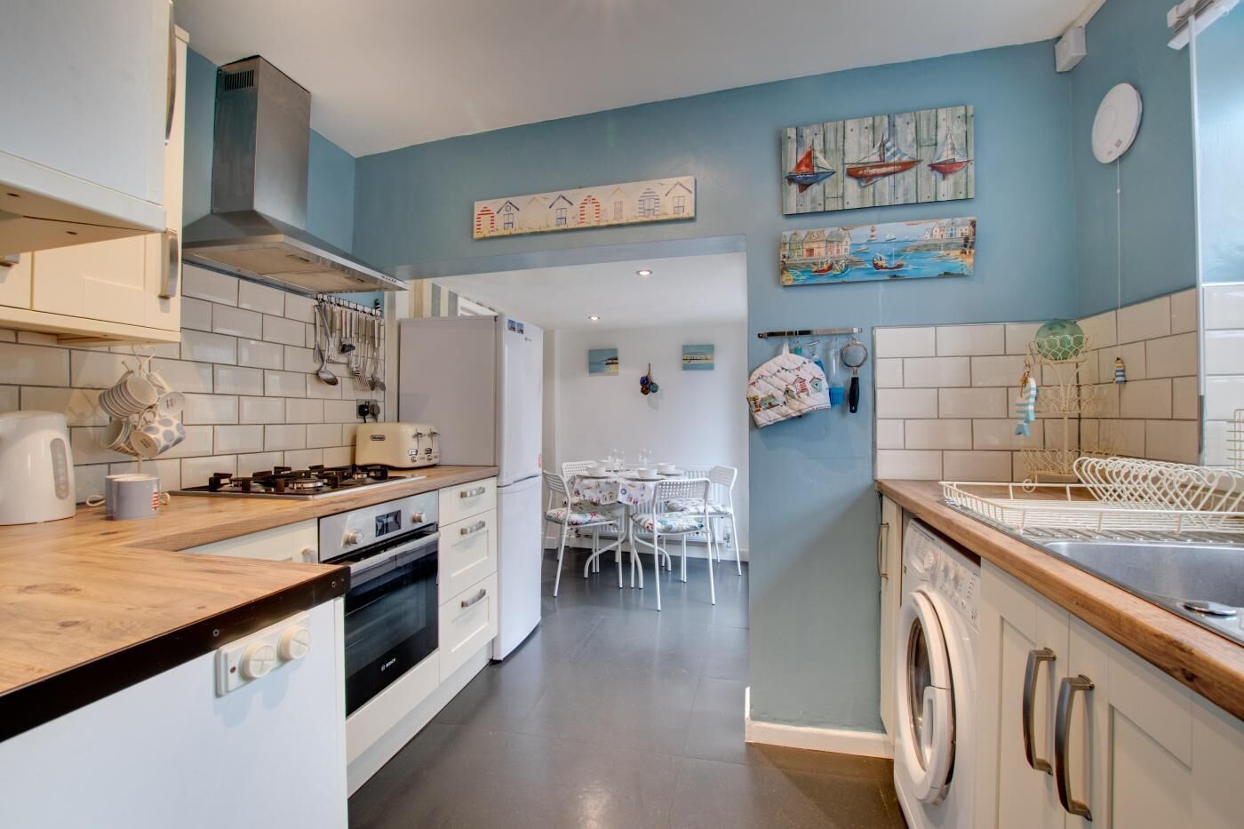 Microwave, oven, dishwasher, high chair