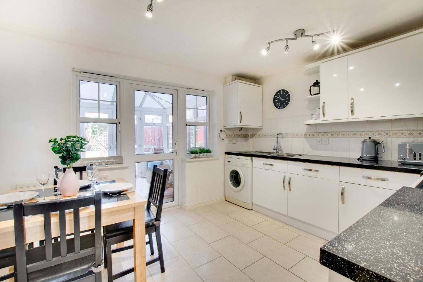 Microwave, oven, high chair, cookware/dishes/utensils