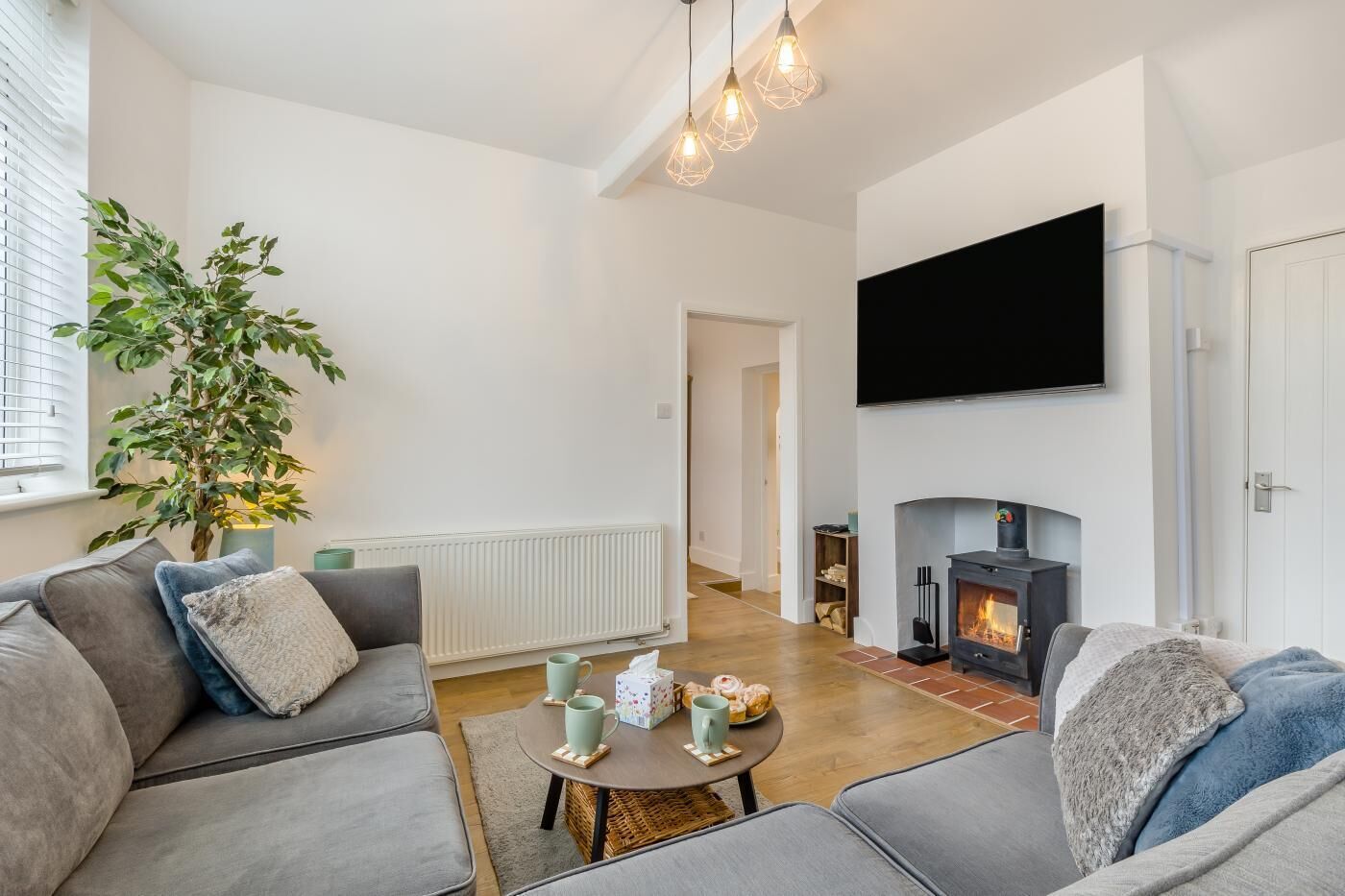 Televisión y chimenea 