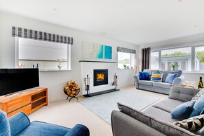 TV, fireplace